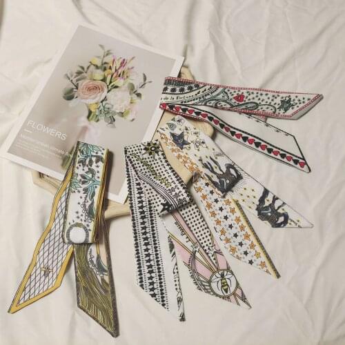 Satin Ribbon Hair Bands Retro Square Scarf Women Tarot Print Small Neck Scarfs Headwear French Elegant Hair Accessories