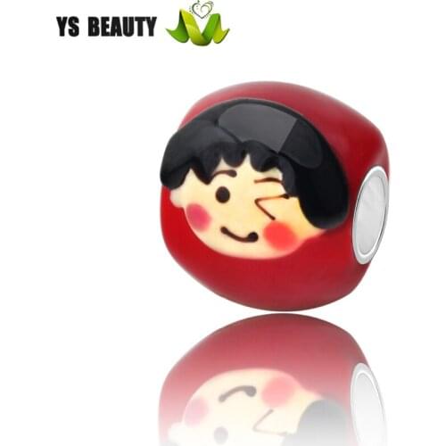 Cute cartoon little girl shaped glass beads S925 pound silver beads Murano glass beads fit European amulet bracelet amulet