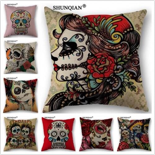 WZ4141 Day of The Dead Color Skull Flower Pillowcase office Wedding bedding couch Vintage pillow case/cover home decorative