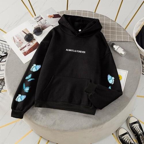 Butterfly Black Hoodie Y2k Streetwear Women Korean Style Letter Print Sweatshirt Women Unisex Harajuku Spring and Autumn Jacket