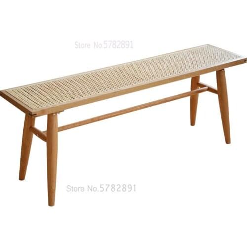 Solid Wood Rattan Nordic Japanese Style Cherry Wood Porch For Shoe Bench Bar Stool Bench Side Table