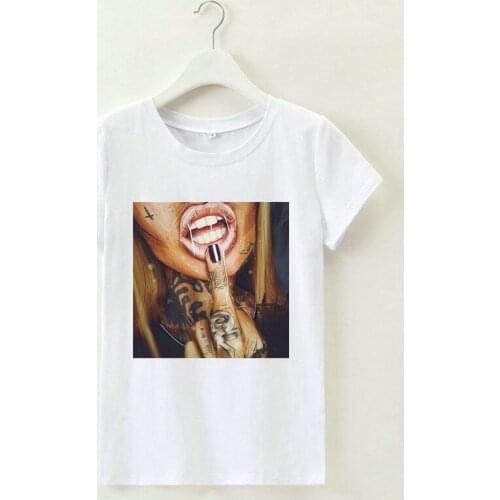 T Shirt Women 2021 Summer Short Sleeve Character Tshirt White Black Woman T-shirts Tee Shirt Femme Ete Camisetas Cortas Mujer