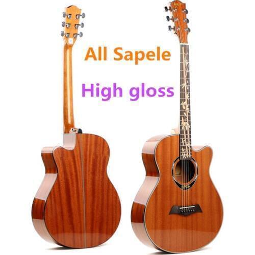 Guitar Acoustic Electric All Sapele Steel-String 40 Inches A-Body Guitarra 6 Strings Folk Pop Cutaway Install Pickup High Gloss