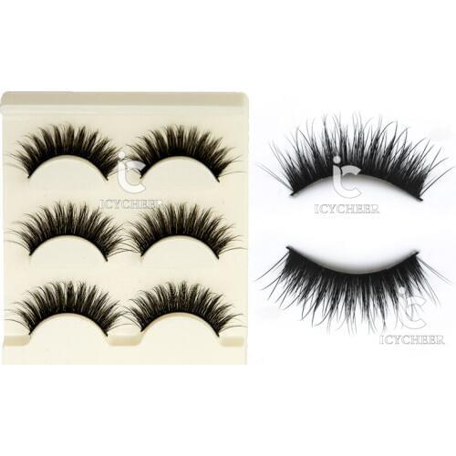 ICYCHEER 3D Mink False Eye lashes Handmade Reusable Long Cross Makeup Natural 3D Fake Thick Black EyeLashes Extension Supplies