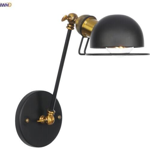 IWHD Black Single Arm Wall Lamp Vintage Bedroom Mirror Stair Light Loft Industrial Retro Wall Lights For Home Lighting Luminaria