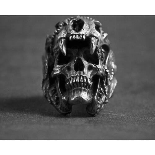 Indian Jaguar Warrior Skull Ring Mens Stainless Steel Biker Rings Punk Jewelry Unique Gift for Men
