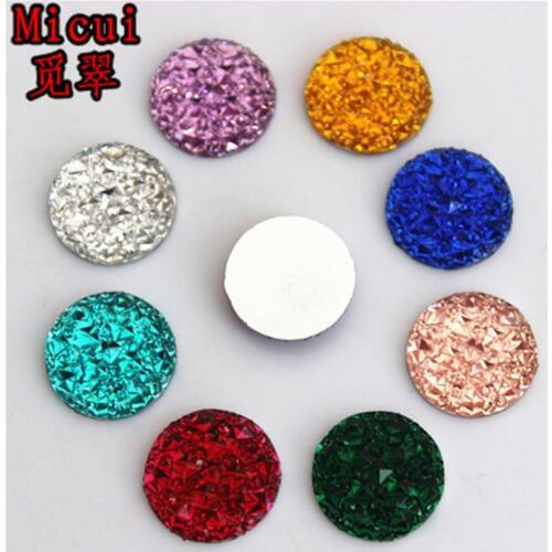 Micui 50PCS 16mm Crystal Resin Round Flatback Resin Rhinestones Stone Beads Scrapbooking Crafts Jewelry Accessories MC596