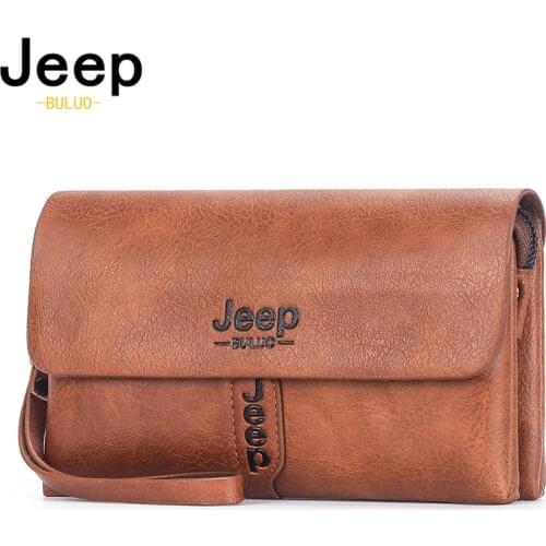 JEEP BULUO Mens Wallet Clutch Bag PU Leather Coin Purse Long Fashion Business Style Mens Handbag Card Bags Soft Key Bag