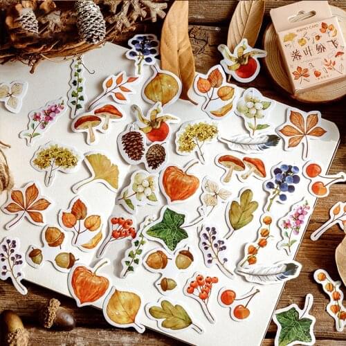 44pcs Autumn Fruit Fallen Leaves Design Sticker As Gift Tag Birthday Gift Decoration Scrapbooking DIY Sticker