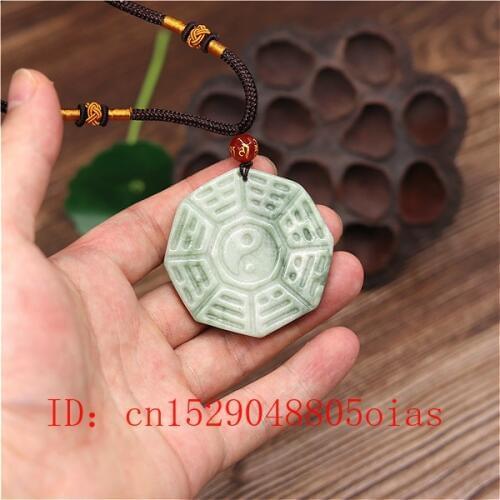 Natural White Green Chinese Jade Tai Chi Gossip Pendant Necklace Charm Jewellery Fashion Accessories Carved Amulet Gifts for Men