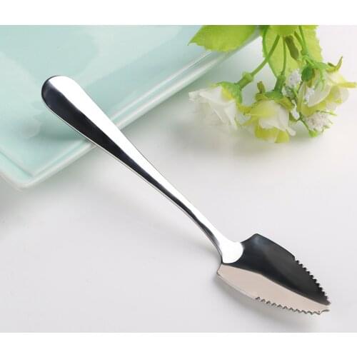 Stainless Steel Long Handle Dessert Tea Coffee Spoon Tableware Flatware Serrated Edge 15.5cm Fruit Grapefruit Spoon