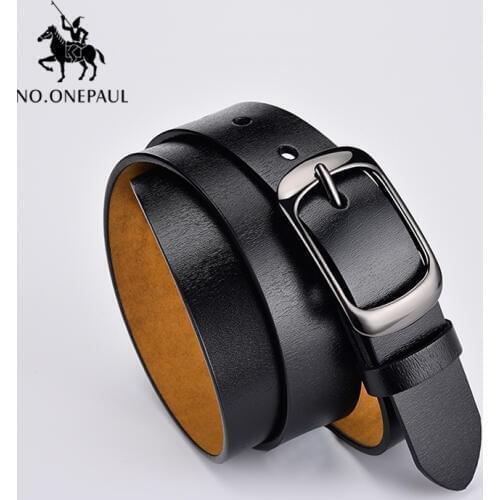 NO.ONEPAUL Womens genuine leather fashion retro belt high quality luxury brand ladies metal double buckle new belt with jeans