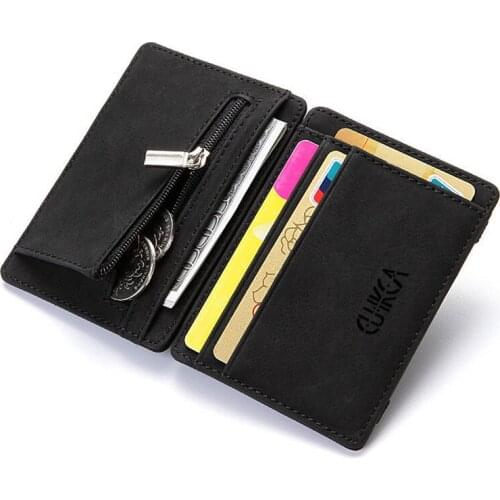 Ultra Thin 2020 New Men Male PU Leather Mini Small Magic Wallets Zipper Coin Purse Pouch Plastic Credit Bank Card Case Holder