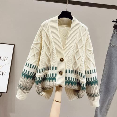 2021 fashion new womens knitted sweater cardigan jacket womens spring and autumn loose casual western style blouse all-match