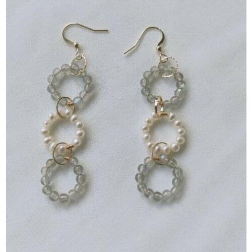 New Arrival Favorite Natural Pearl Earring Handmade White Real Pearls Green Jade Circle Gold Long Dangle Earrings Lady Birthday