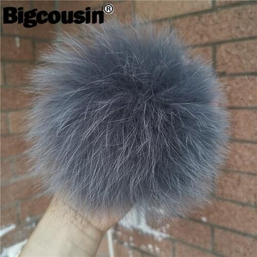 Wholesale Real Fur Pompoms Dark Grey 13cm Fluffy Fur Pom Pom Natural Fur Balls For Beanies knitted Hats Key Chain DIY Accessorie
