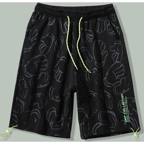 Hip Hop Gloves Print Shorts Men Summer Loose Letter Pattern Casual Five Point Pants Harajuku Streetwear Drawstring Jogger Shorts