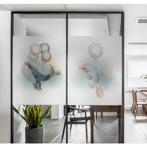 120cm Stained Glass Electrostatic Dolphin Print Window Film Frosted Opaque Privacy Glass Film Home Decoration Window Decoration