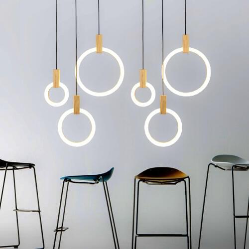 Simple rings LED hanging lights living room stairs dining room lighting fixtures Wooden luminaires pendant lamps