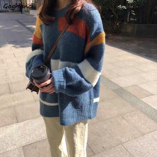 Pullovers Women Knitted Striped Oversize Harajuku Streetwear Comfort Causal Fashion Female All-match Chic Korean Style Sweaters