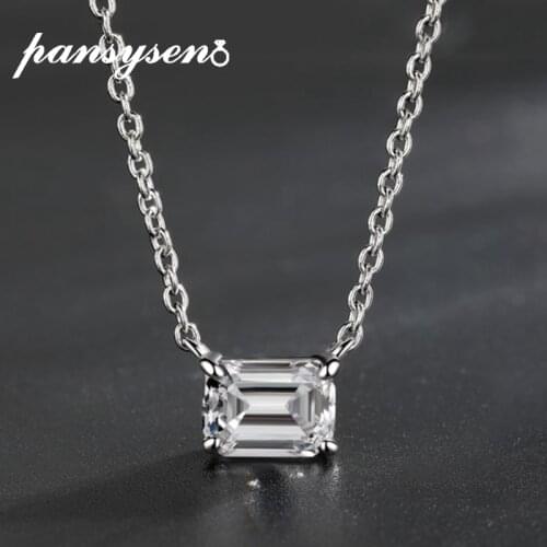 PANSYSEN Luxury Solid Silver 925 Emerald Cut Simulated Moissanite Diamond Pendent Necklaces Fine Jwelry Wedding Engagement Gifts