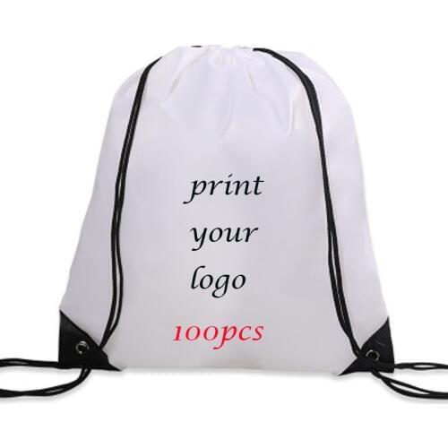 100pcs custom logo drawstring bags 210D polyester backpack Publicity kit, gift kit, special training kit for child