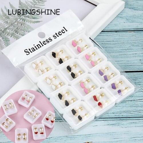 12pairs/lot Stainless Steel Sun Flower Daisy Footprint Studs Earring Luxury Gold Color Jewelry Set Gift for Women Girl