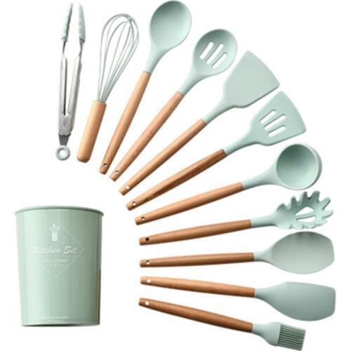 Silicone Kitchenware Cooking Utensils Set Heat Resistant Kitchen Non-Stick Cooking Utensils Baking Tools Storage Box