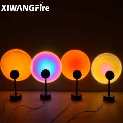 Led Night Light Sun Projection Desk Lamp USB Rainbow Sunset Red Projector for Bedroom Bar Coffee Store Wall Decoration Lighting