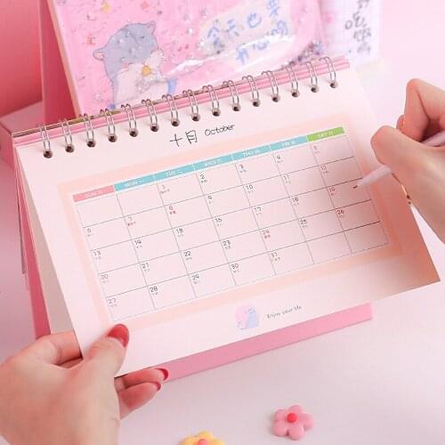 Creative Action Figure Quicksand Desk Calendar Cute Cartoon Cat Shape DIY Table calendars Daily Schedule Planner 2019.10-2020.12