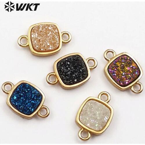 WT-C258 WKT Wholesale square stone connector bright color mini stone with double hooks for DIY women jewelry making