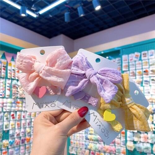 2 Pcs New Fashion Cute Childrens Simple Plaid Fabric Bow Hairpin Hair Accessories Sweet Girl Colorful Love Lace Duckbill Clip