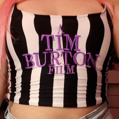 E-girl Letter Embroidery Camis Women Sexy Crop Top 2021 Summer Sleeveless Skinny Camisole Y2K Black White Stripe Vests Tee