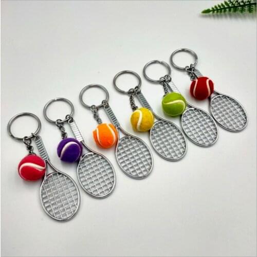 1PCS Racket Pendant Keychain Keyrings Mini Tennis Ball Shape Keyring Sports Equiment Theme Key Chain Souvenir Cute Car Key Rings