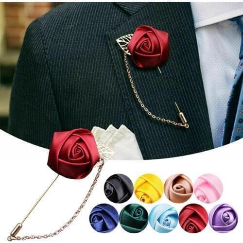 Wedding Fashion Rose Flower Brooch Golden Leaf Boutonniere Stick Jewelry Pin 1pc New Men Men Gift Suit Lapel Wedding Free ship