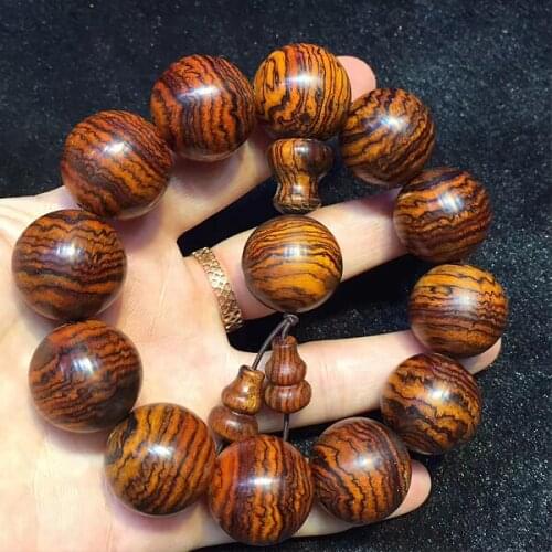 18mm Natural Padauk / Rosewood Grade AAA High-density with Water Ripple Mala Prayer Bracelet Mediation Yoga Beads