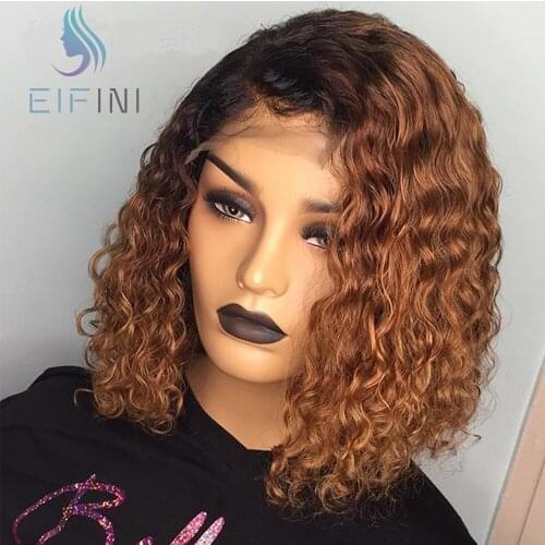 1B/27 Omber Curly Lace Front Human Hair Wig 13x6 Deep Part Color Wigs For Black Women Pre Plucked Short Brazilian Remy Hair Wigs