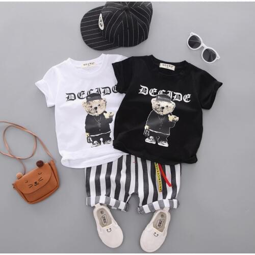 2020 Baby Summer Clothing Toddler Children Boy short sleeve Printing bear t-shirt pants Fashion Infant Clothes Set Tracksuit set