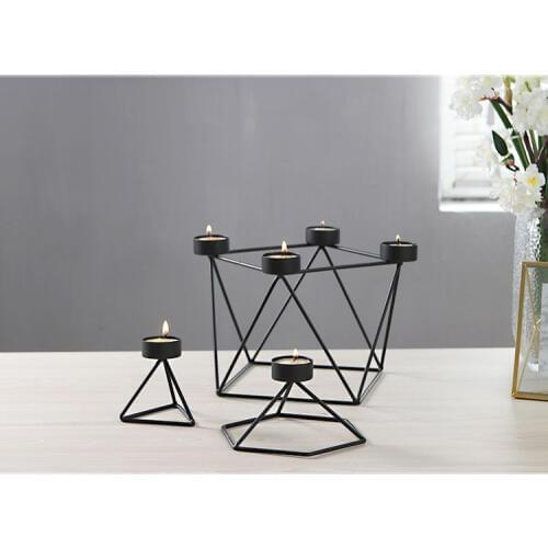 3pcs/lot Black Metal Geometry Tealight Candle Holders Stand Taper For Table Home Tree Candlestick Wedding Decor