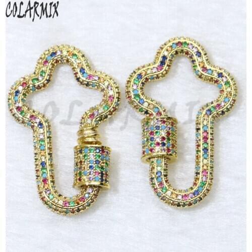 3 Pcs wholesale Gold Cross colorful zircon clasp jewelry Accessories for jewelry making zircon pendant gift for lady 50089