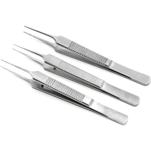 3pcs Stainless Steel Tweezers 12.5 cm Surgical Forceps Dental Insturment with 0.4mm teeth