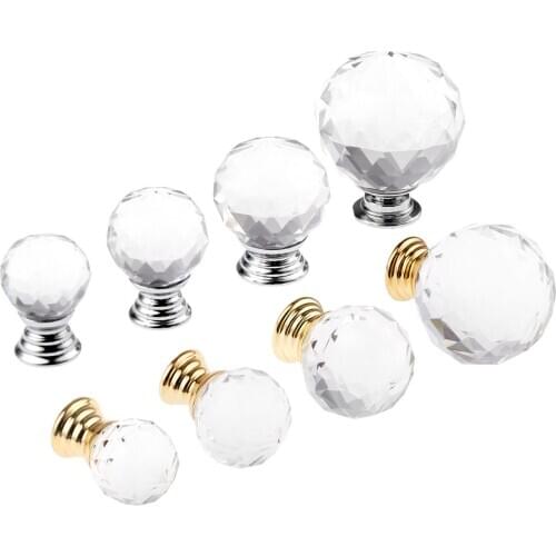 5Pcs Clear Crystal Glass Furniture Door Knob Drawer Cabinet Knobs & Handles Wardrobe Cupboard Kitchen Pull Handles 20/25/30/40mm