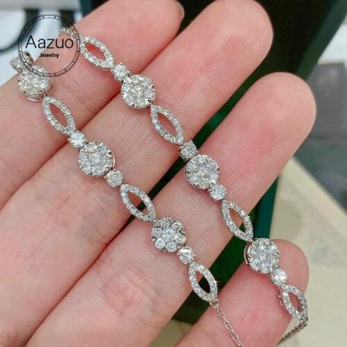 Aazuo Real 18K Pure Solid White Gold Real Diamonds 1.0ct Fairy Tennis Bracelet Gifted For Woman Upscale Trendy Engagement Party