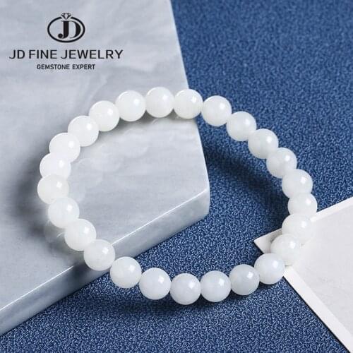 JD 8mm Natural Nephrite Beaded Braclets Milk White Hetian Jade Healing Reiki Bracelet for Couple Birthday Gift