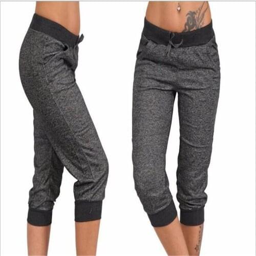 New Sports Pants Fashion Solid Color lace-up Casual Cropped Solid Color Simplicity Trousers Loose Calf Length Pants Sportwear