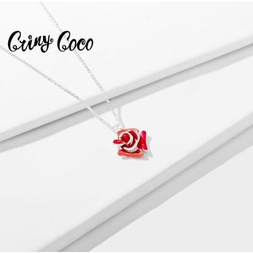 Cring Coco Original Design Rose Pendants Necklaces for Women Fashion Enamel Flower Chain Choker Necklace Girls Birthday Gifts