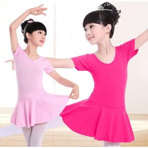 Kids Girls Cotton Gymnastics Leotard Ballet Dress Kids Short Sleeve Dance Leotard Tutu Dancewear Ballerina Clothes for Girls