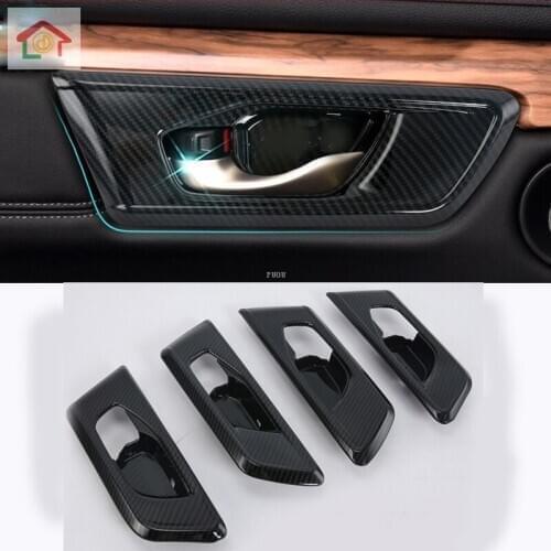 For Honda CRV 2017-2019 Carbon Fiber Car Styling Inner Door Handle Cover Door Bowl Frame Trim Sticker Decoration Accessories