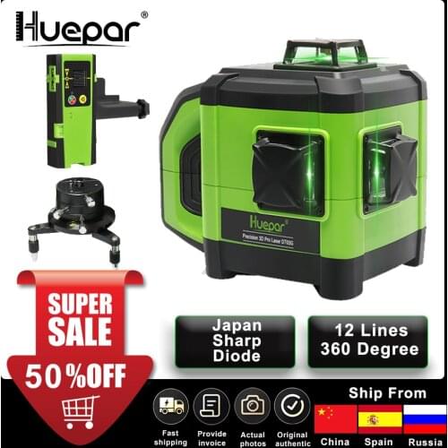 Huepar Electronic Laser Level Self Leveling Green Beam Three-Plane Leveling 130Ft