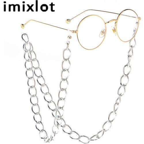 Imixlot Simple Trendy 70cm Retro Wide Glasses Chain Eyeglass Holder Metal Hollow Sunglasses Lanyards Hanging Neck Chain